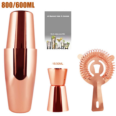 2-6gab American Style Boston Shaker kokteiļu šeikeri 750ml/600ml/450ml nerūsējošā tērauda kratītāja krūzes stieņa rīks