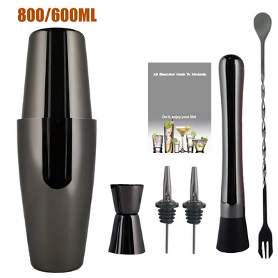 2-6gab American Style Boston Shaker kokteiļu šeikeri 750ml/600ml/450ml nerūsējošā tērauda kratītāja krūzes stieņa rīks