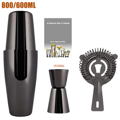 2-6gab American Style Boston Shaker kokteiļu šeikeri 750ml/600ml/450ml nerūsējošā tērauda kratītāja krūzes stieņa rīks