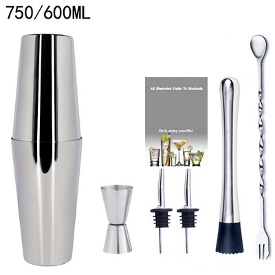 2-6gab American Style Boston Shaker kokteiļu šeikeri 750ml/600ml/450ml nerūsējošā tērauda kratītāja krūzes stieņa rīks
