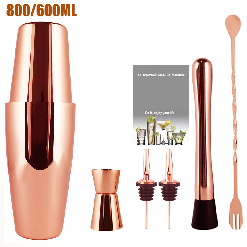 2-6gab American Style Boston Shaker kokteiļu šeikeri 750ml/600ml/450ml nerūsējošā tērauda kratītāja krūzes stieņa rīks