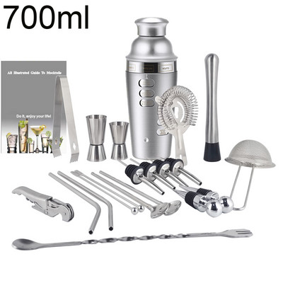 1-22 vnt. Bostono kokteilių plaktuvų rinkinys nerūdijančio plieno plaktuvų kokteilių rinkinys sniego juostos įrankiai MaišytuvasJigger Muddler šaukštas ledo žnyplių laikiklis