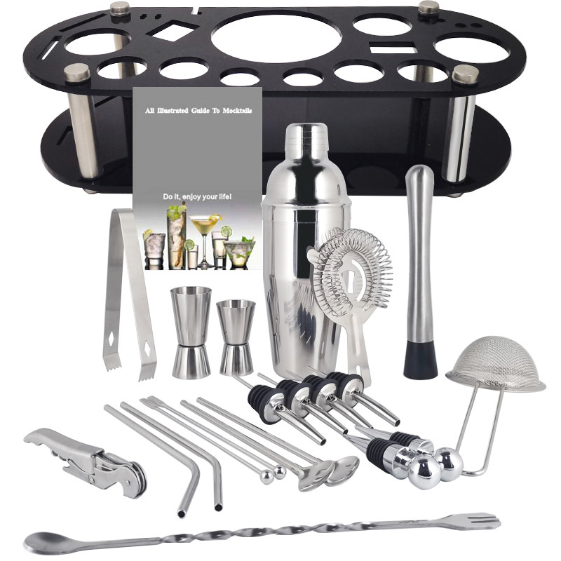 1-22 vnt. Bostono kokteilių plaktuvų rinkinys nerūdijančio plieno plaktuvų kokteilių rinkinys sniego juostos įrankiai MaišytuvasJigger Muddler šaukštas ledo žnyplių laikiklis