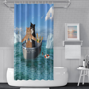 Αστείες γάτες κουρτίνες μπάνιου Κουρτίνα μπάνιου με γάντζους Διακόσμηση αδιάβροχο σκυλί 3d μπάνιου 180*180cm Creative Personality Κουρτίνα μπάνιου