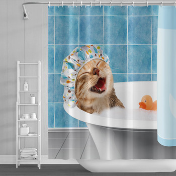 Αστείες γάτες κουρτίνες μπάνιου Κουρτίνα μπάνιου με γάντζους Διακόσμηση αδιάβροχο σκυλί 3d μπάνιου 180*180cm Creative Personality Κουρτίνα μπάνιου