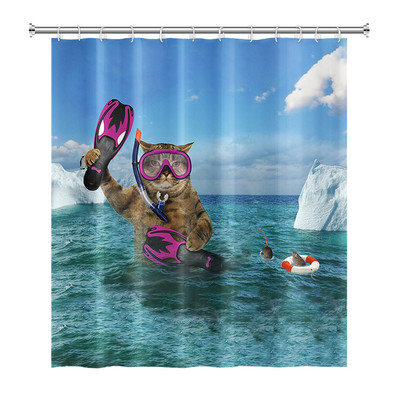 Smiješne mačje zavjese za tuširanje Kupaonska zavjesa s kukama Dekor vodootporan pas 3d za kadu 180*180cm Kreativna osobnost Zavjesa za tuširanje
