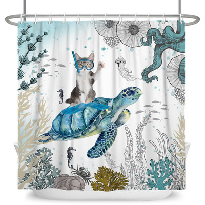 Smiješne mačje zavjese za tuširanje Kupaonska zavjesa s kukama Dekor vodootporan pas 3d za kadu 180*180cm Kreativna osobnost Zavjesa za tuširanje