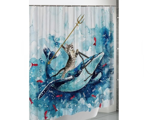 Smiješne mačje zavjese za tuširanje Kupaonska zavjesa s kukama Dekor vodootporan pas 3d za kadu 180*180cm Kreativna osobnost Zavjesa za tuširanje