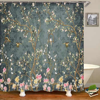Κινέζικο στυλ Κουρτίνες μπάνιου με δέντρα με λουλούδια και πτηνά Κουρτίνα μπάνιου Αδιάβροχη διακόσμηση μπάνιου με γάντζους Κουρτίνα μπάνιου εκτύπωσης 3d