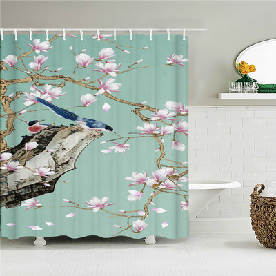 Zavjese za tuširanje s cvijećem i pticama u kineskom stilu Zavjesa za kadu Vodootporni kupaonski dekor s kukama 3D ispis Zavjesa za kadu