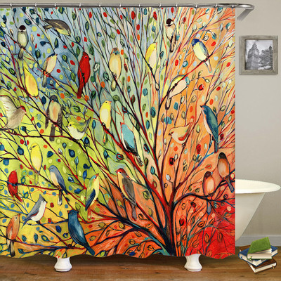 Zavjese za tuširanje s cvijećem i pticama u kineskom stilu Zavjesa za kadu Vodootporni kupaonski dekor s kukama 3D ispis Zavjesa za kadu