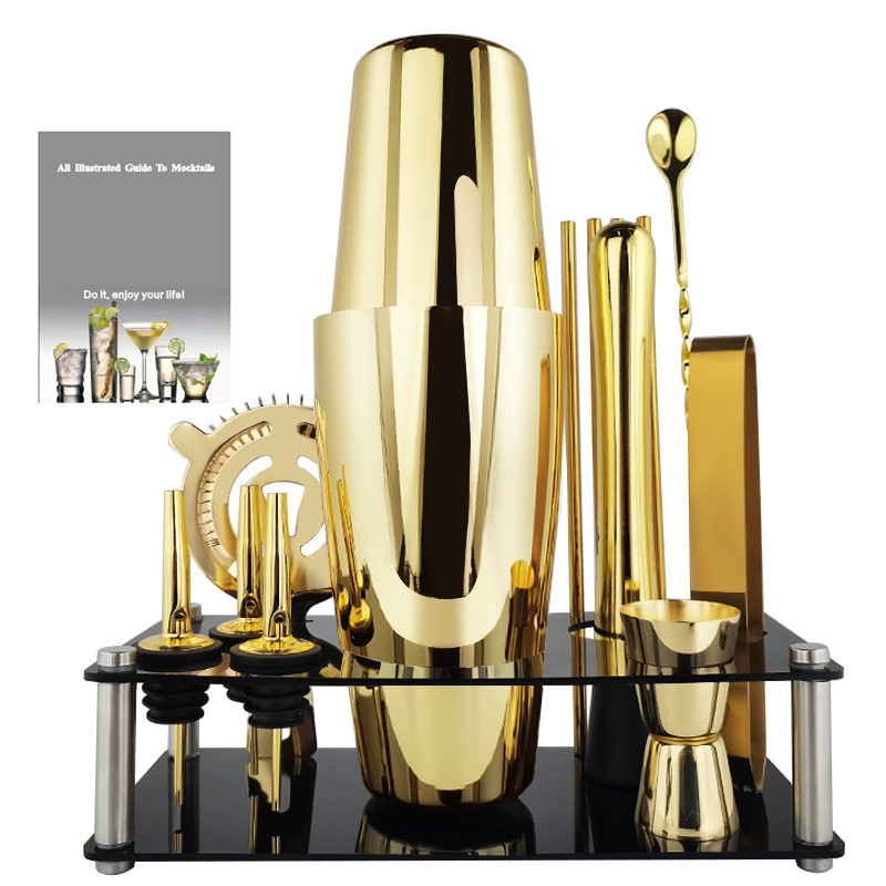 Juodas/auksinis/rožinis auksinis Bostono kokteilių plaktuvų rinkinys 3-12 vnt. Baro įrankių rinkinys Martini Bartending Shakers komplektas su stilingu stovo receptu