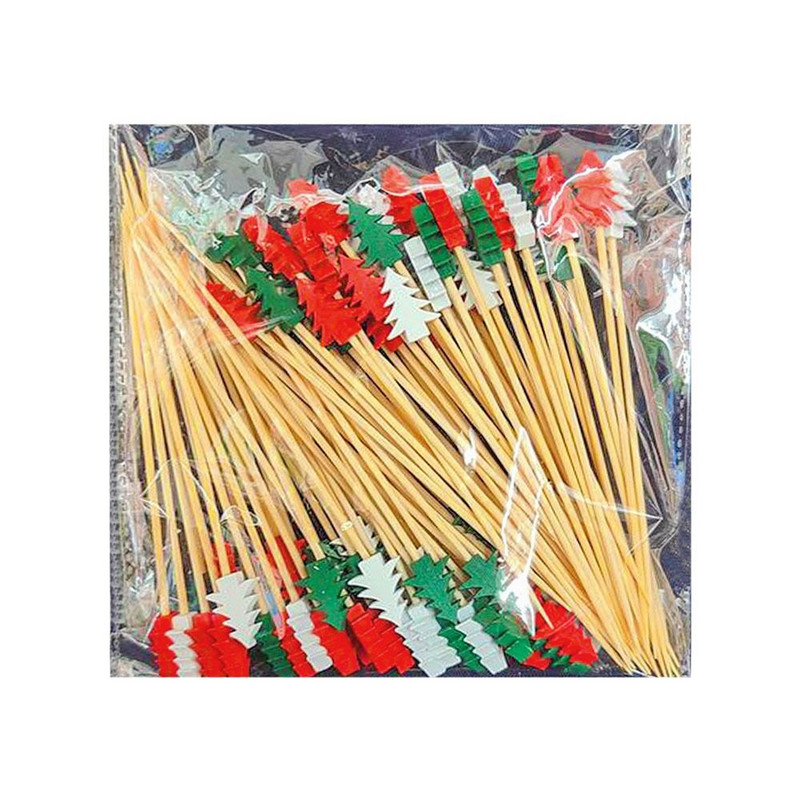 50/100 gab Vienreizējās lietošanas bambusa dakšiņas iesmi Ēdienu cērtes Kūka Deserta salāti Augļu kociņi Priecīgus Ziemassvētkus Mājas dekors Virtuves rīks