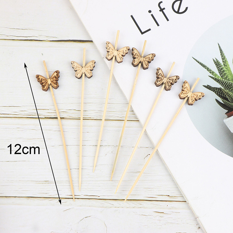 Jednokratni pijuci od bambusa Leptir Hrana Voćni koktel Ručno izrađene čačkalice Potrepštine za piknik zabave Dekoracija kuhinjskih alata 100kom