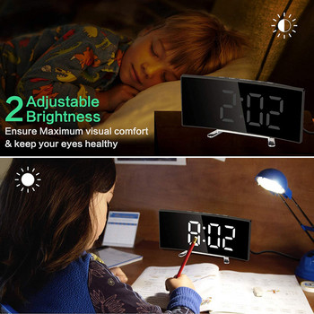 Ηλεκτρονικό Ξυπνητήρι 7 ιντσών Καμπυλωτό με ρυθμιζόμενο LED Ψηφιακό επιτραπέζιο ρολόι για παιδικό υπνοδωμάτιο Πράσινο κόκκινο μεγάλο ρολόι αριθμών Ελαφρύ
