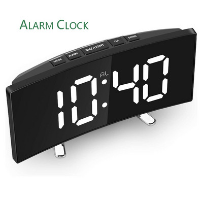 Електронен будилник 7-инчов извит димируем светодиоден дигитален настолен часовник за детска спалня Зелен червен Часовник с големи числа Лек