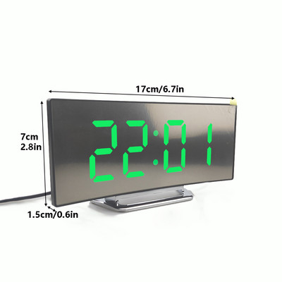 Ceas cu alarmă electronic, 7 inchi, curbat, cu LED, ceas de masă digital, pentru dormitor pentru copii, verde, roșu, cu număr mare, ușor