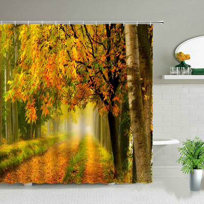 Šumski krajolik Zavjese za tuširanje Drvo Vodopad Planina Fuji Krajolik Vodootporni set kupaonskih zavjesa Dekorativna tkanina za kadu s kukom