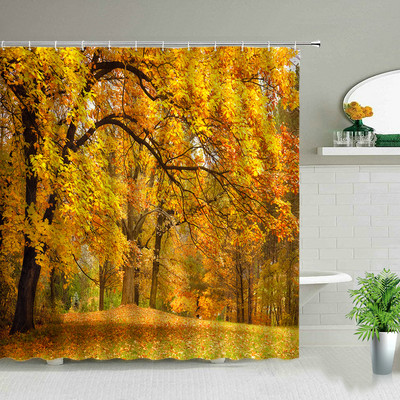 Šumski krajolik Zavjese za tuširanje Drvo Vodopad Planina Fuji Krajolik Vodootporni set kupaonskih zavjesa Dekorativna tkanina za kadu s kukom