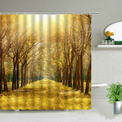 Šumski krajolik Zavjese za tuširanje Drvo Vodopad Planina Fuji Krajolik Vodootporni set kupaonskih zavjesa Dekorativna tkanina za kadu s kukom