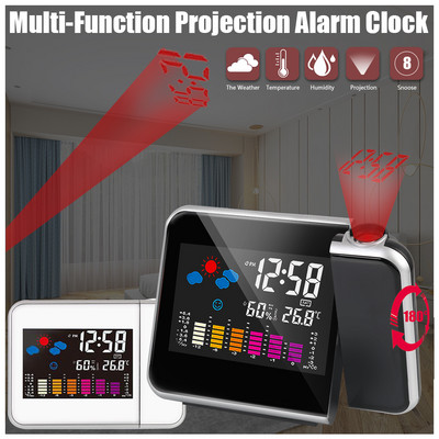 Ψηφιακό επιτραπέζιο ρολόι LED Ξυπνητήρι Μετεωρολογικός σταθμός Θερμοκρασία Υγρασία Πρόγνωση καιρού Αναβολή με Προβολή χρόνου Διακόσμηση σπιτιού