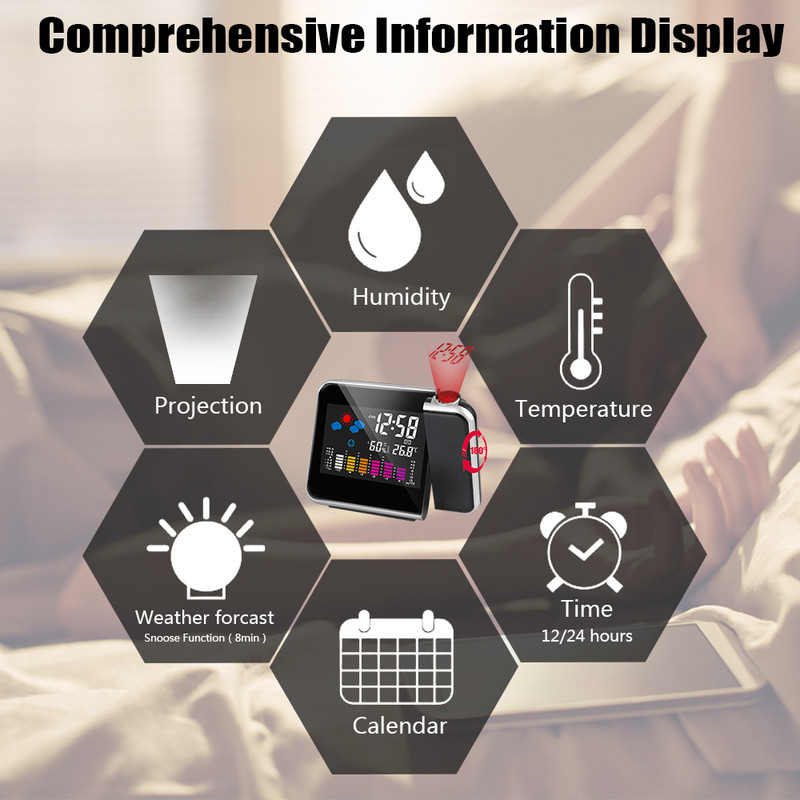 LED digitaalne lauakell äratuskell ilmajaam Temperatuur Niiskus Ilmaprognoos Ajaprojektsiooniga edasilükkamine Kodukujundus