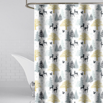 Модерни завеси за душ Геометрични цветя Карикатура Завеса за баня Cortina Водоустойчив полиестер за баня с 12 бр. Пластмасови куки
