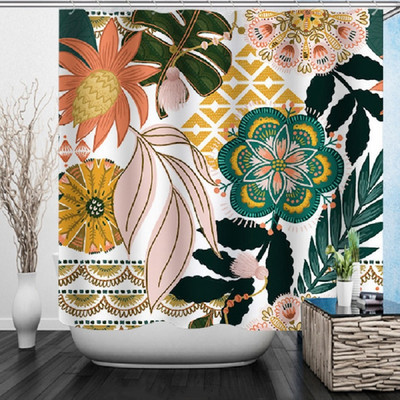 Cute Dinosaur Funny Κουρτίνα μπάνιου Αδιάβροχη Γάτα Πράσινα Φύλλα Ύφασμα Παστέλ Κουρτίνες Πόρτας Τουαλέτας Μοντέρνα Μαρμάρινα Cortina