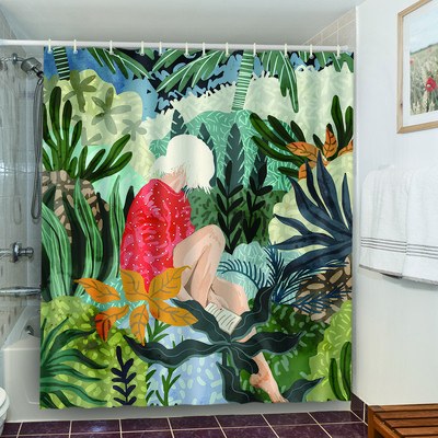 Cute Dinosaur Funny Κουρτίνα μπάνιου Αδιάβροχη Γάτα Πράσινα Φύλλα Ύφασμα Παστέλ Κουρτίνες Πόρτας Τουαλέτας Μοντέρνα Μαρμάρινα Cortina