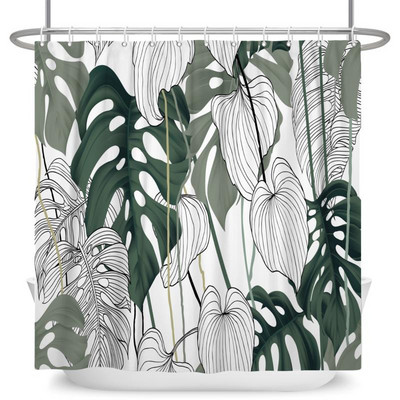 Tropiski zaļie augi Lapu dušas aizkari Romantiska abstrakta stila Bohēmijas aizkari Ūdensizturīgi poliestera vannas istabas vannas aizkari