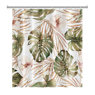Tropiski zaļie augi Lapu dušas aizkari Romantiska abstrakta stila Bohēmijas aizkari Ūdensizturīgi poliestera vannas istabas vannas aizkari