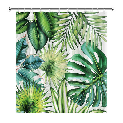 Tropiski zaļie augi Lapu dušas aizkari Romantiska abstrakta stila Bohēmijas aizkari Ūdensizturīgi poliestera vannas istabas vannas aizkari