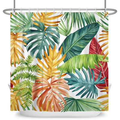 Tropiski zaļie augi Lapu dušas aizkari Romantiska abstrakta stila Bohēmijas aizkari Ūdensizturīgi poliestera vannas istabas vannas aizkari