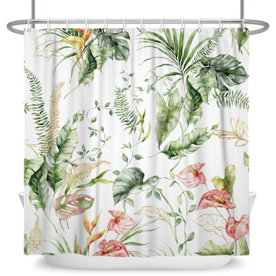 Tropiski zaļie augi Lapu dušas aizkari Romantiska abstrakta stila Bohēmijas aizkari Ūdensizturīgi poliestera vannas istabas vannas aizkari