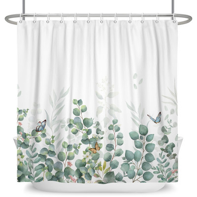 Tropiski zaļie augi Lapu dušas aizkari Romantiska abstrakta stila Bohēmijas aizkari Ūdensizturīgi poliestera vannas istabas vannas aizkari