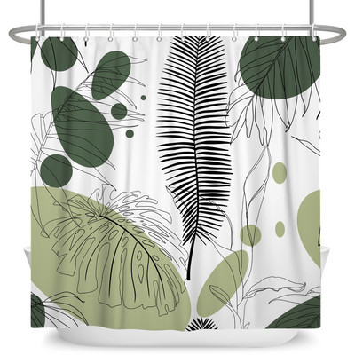 Tropiski zaļie augi Lapu dušas aizkari Romantiska abstrakta stila Bohēmijas aizkari Ūdensizturīgi poliestera vannas istabas vannas aizkari