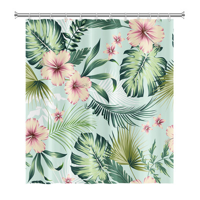 Tropiski zaļie augi Lapu dušas aizkari Romantiska abstrakta stila Bohēmijas aizkari Ūdensizturīgi poliestera vannas istabas vannas aizkari