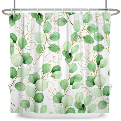 Tropiski zaļie augi Lapu dušas aizkari Romantiska abstrakta stila Bohēmijas aizkari Ūdensizturīgi poliestera vannas istabas vannas aizkari
