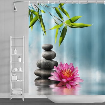 Zen Spa Lotus Ιαπωνική κουρτίνα μπάνιου διαλογισμού Basalt Stones Βότανα με άρωμα κεριά Νερό από μπαμπού Αδιάβροχο σετ διακόσμησης σπιτιού