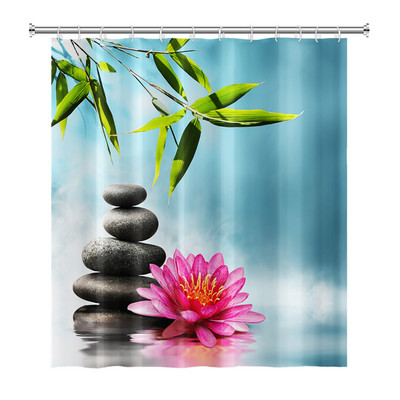 Zen Spa Lotus Japanska meditacija Zavjesa za tuširanje Bazaltno kamenje Mirisne svijeće s biljnim uljem Voda od bambusa Kućni dekor Vodootporan set