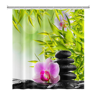 Zen Spa Lotus Japanska meditacija Zavjesa za tuširanje Bazaltno kamenje Mirisne svijeće s biljnim uljem Voda od bambusa Kućni dekor Vodootporan set