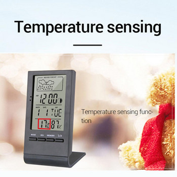 LCD електронен цифров измервател на температура и влажност термометър хигрометър вътрешна метеорологична станция часовник настолни часовници за дома