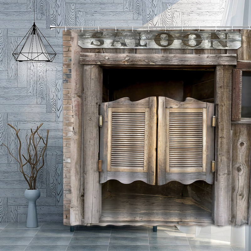 Senų medinių durų dušo užuolaidos ūkio tvarto durys kaimo sodybos apdaila Poliesterio audinys Vonios užuolaidos Vonios kambario priedų rinkinys