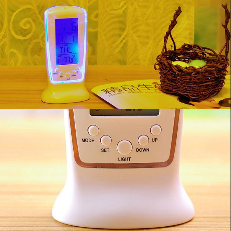 Digitālais kalendāra temperatūras LED digitālais modinātājs ar zilu fona apgaismojumu Elektroniskais kalendāra termometra LED pulkstenis ar laiku