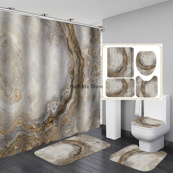 Бяла мраморна завеса за душ Луксозна златиста модерна с нехлъзгаща се подложка Завеса за баня Водоустойчива полиестерна декорация за дома 180x180