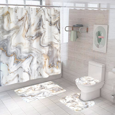Fehér márvány zuhanyfüggöny Luxus arany modern csúszásmentes szőnyeggel Fürdőszoba függöny Vízálló poliészter lakberendezés 180x180