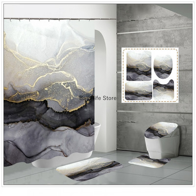 Perdeau de duș din marmură albă, de lux, auriu, modern, cu covor antiderapant, covoraș pentru baie, perdea impermeabilă, poliester, decorațiuni interioare 180x180