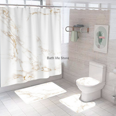 Perdeau de duș din marmură albă, de lux, auriu, modern, cu covor antiderapant, covoraș pentru baie, perdea impermeabilă, poliester, decorațiuni interioare 180x180