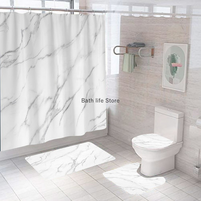Perdeau de duș din marmură albă, de lux, auriu, modern, cu covor antiderapant, covoraș pentru baie, perdea impermeabilă, poliester, decorațiuni interioare 180x180