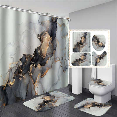 Perdeau de duș din marmură albă, de lux, auriu, modern, cu covor antiderapant, covoraș pentru baie, perdea impermeabilă, poliester, decorațiuni interioare 180x180